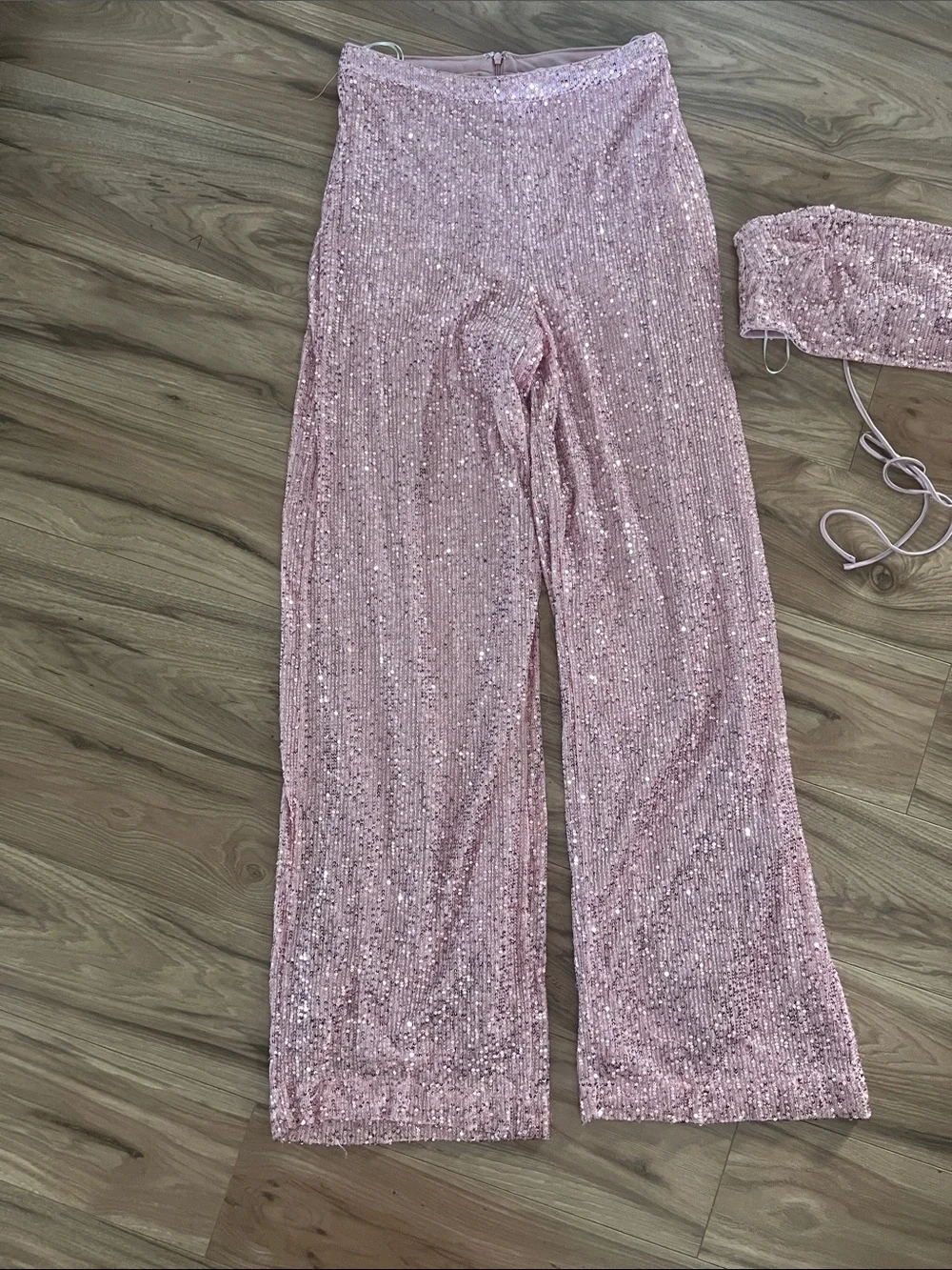 Hello Molly Pink Sequin Bandeau & Wide-Leg Pant Set